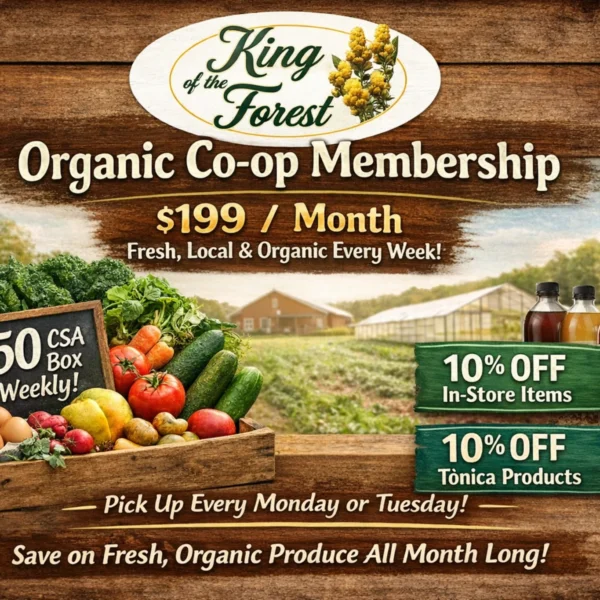 Organic Co-op Membership from King of the Forest with weekly $50 CSA produce box and member discounts